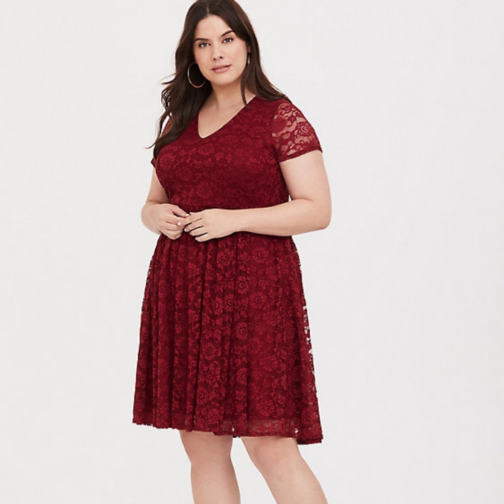 👗Deep red lace keyhole skater  dress torri